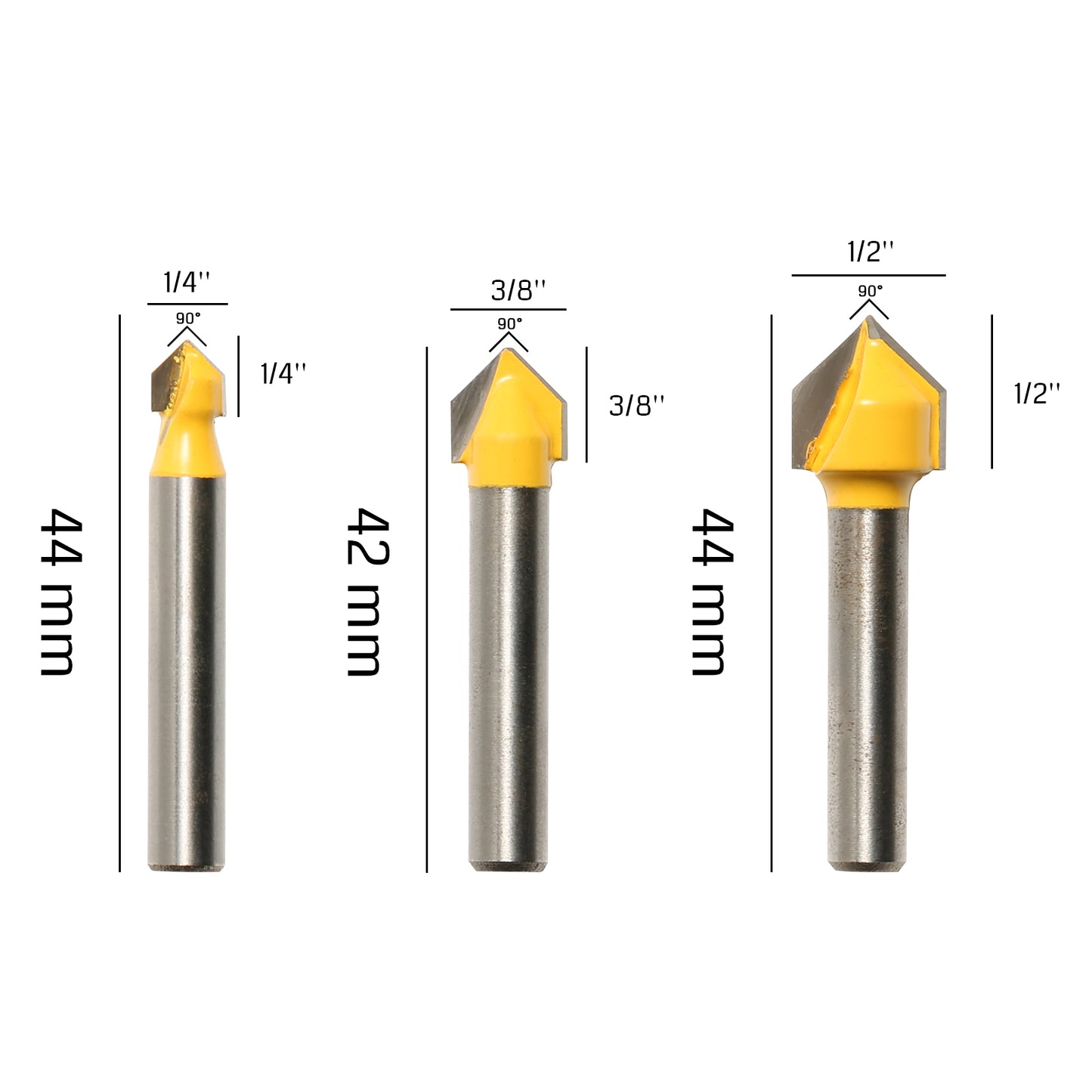 [Discontinued] VR06A, V-Groove & Round Nose, 1/4'', 3/8'', 1/2'' Shank, 6Pcs Router Bit Set