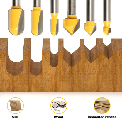 [Discontinued] VR06A, V-Groove & Round Nose, 1/4'', 3/8'', 1/2'' Shank, 6Pcs Router Bit Set