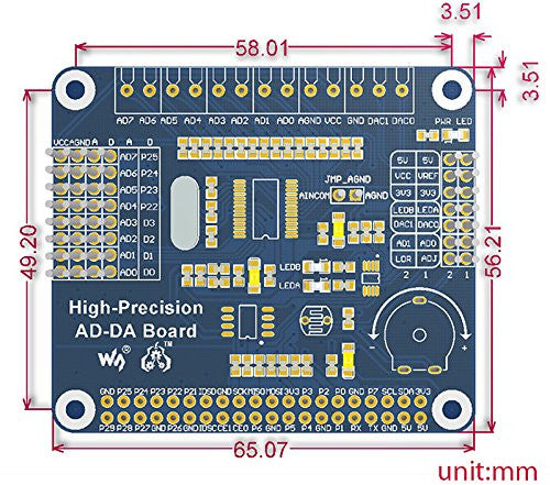 [Discontinued] SainSmart Raspberry Pi AD/DA Expansion Sheild Board for Adding High-Precision AD/DA Functions to Raspberry Pi Onboard ADS1256 DAC8552 Sensor Interface