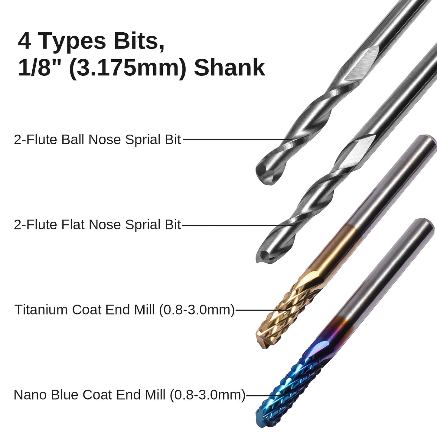 MC40A, 1/8" Shank, CNC Cutter Milling Carving Bit Set, 40-PCS