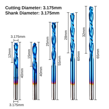 [Discontinued] SC05A, 1/8" Shank, 2-Flute, Compression Spiral Bits Up-down Cut Set, 5-PCS