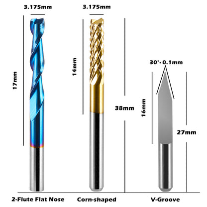 [Discontinued] MC30B, 1/8" Shank, Carbide Milling Cutter Bits & V-Groove Engraving Bits, 30 PCS