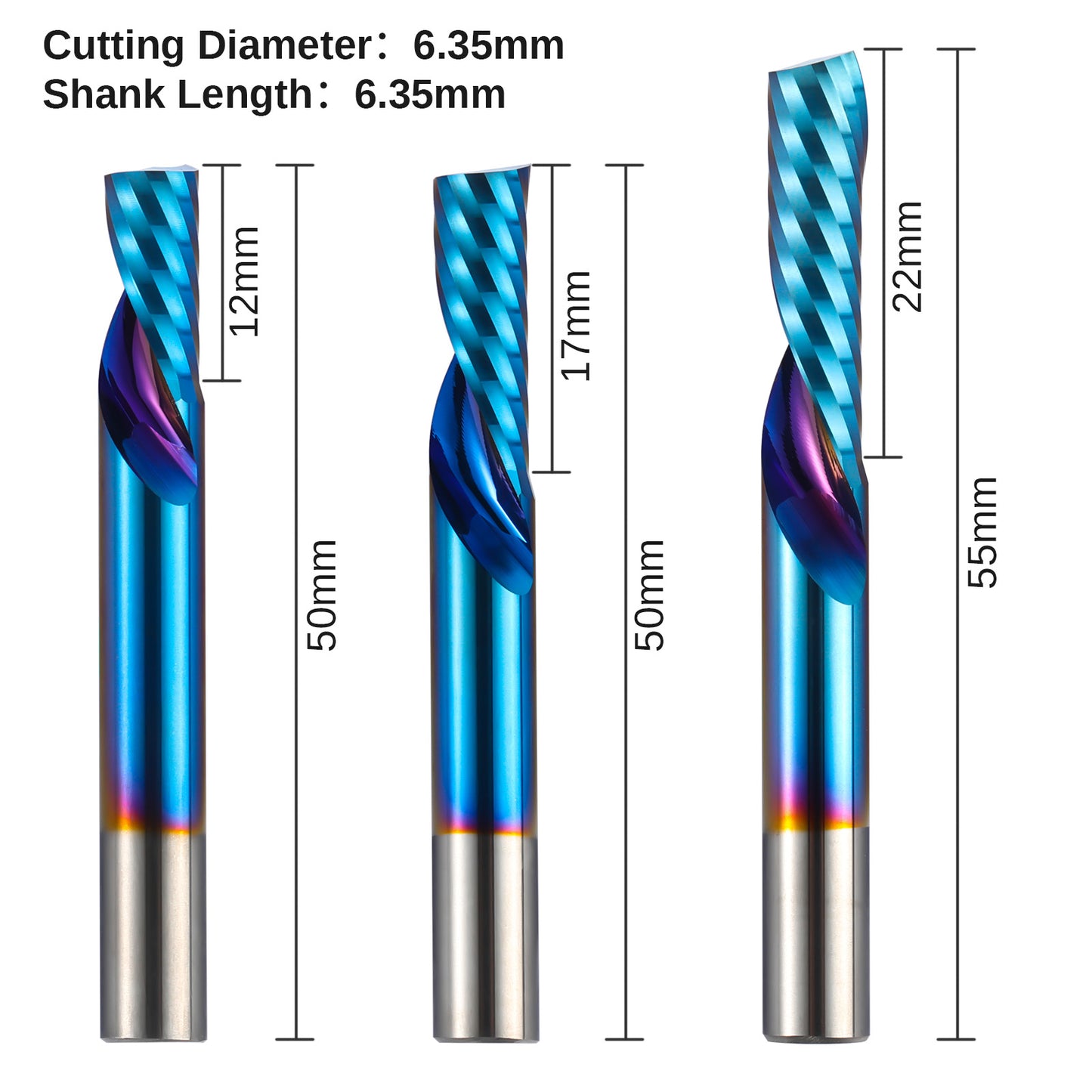 [Discontinued] SD03A, 1/4'' Shank & Cutting, 1-Flute, Spiral Downcut Cutter, 3-Pack