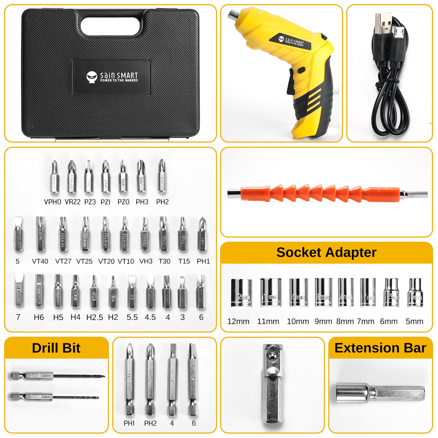 Rechargeable Cordless Electric Screwdriver, 1/4" Hex Chuck