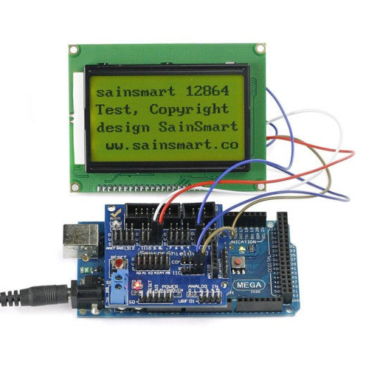 [Discontinued] SainSmart MEGA2560 + Sensor V5 + LCD12864 Yellow for Arduino UNO MEGA R3 Mega2560 Duemilanove Nano Robot