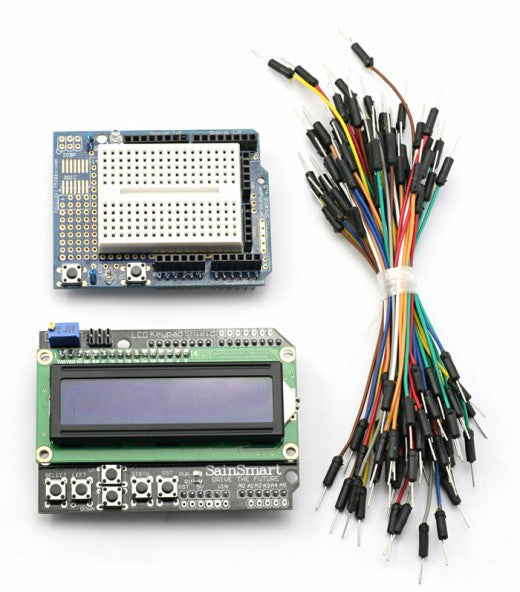 [Discontinued] SainSmart LCD Keypad Shield + SainSmart Prototype Shield(with Breadboard Jump Wires)