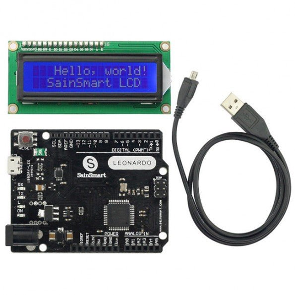 [Discontinued] SainSmart Leonardo R3 ATMEGA32U4 + IIC LCD 1602 +USB Cable Kit For Arduino