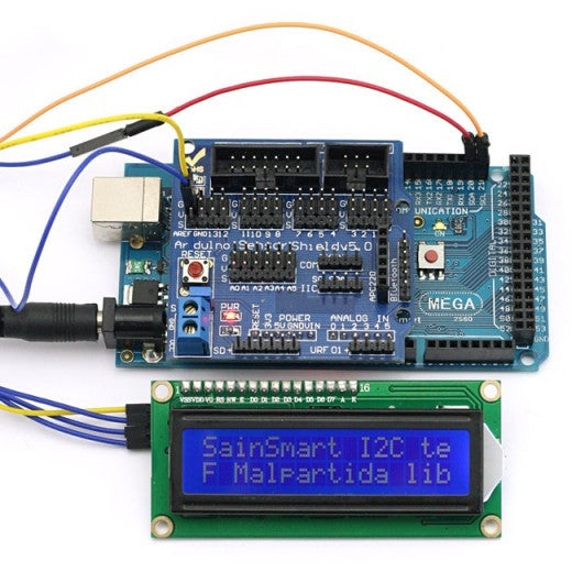 [Discontinued] SainSmart MEGA, ATmega2560 + Sensor Shield V5+IIC/I2C/TWI 1602 Serial LCD Module Display For Arduino UNO MEGA