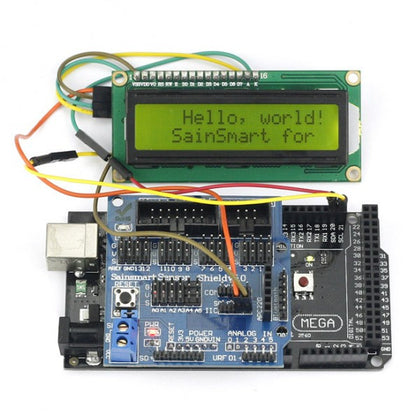 [Discontinued] SainSmart Mega2560 R3+ SainSmart Sensor Shield V5+IIC 1602 Y-G Module Display For Arduino Robot