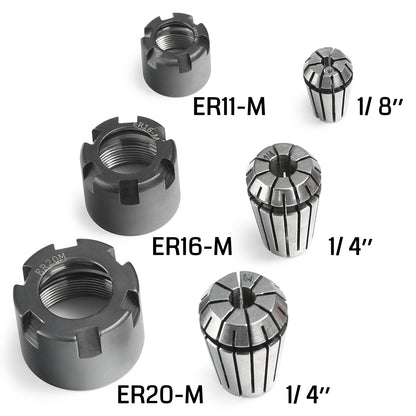 [Discontinued] CW03, 1/8", 1/4" CNC Router Bits Collet Set, ER11-M, ER16-M, ER20-M