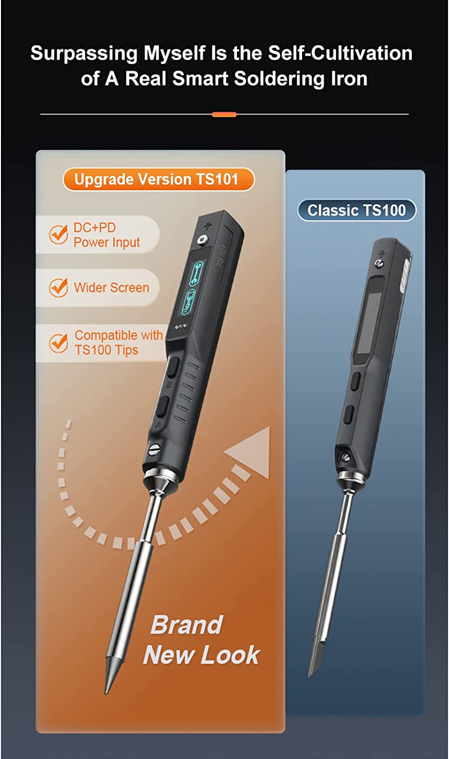 TS101 65W Smart Soldering Iron with TS-B2 Tip & USB Type C Cable, DC+PD Power Input