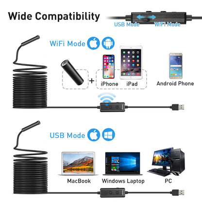 XpertMatic F160 WiFi/USB 2in1 Borescopes, 1080P, 8.0mm, Far Focus