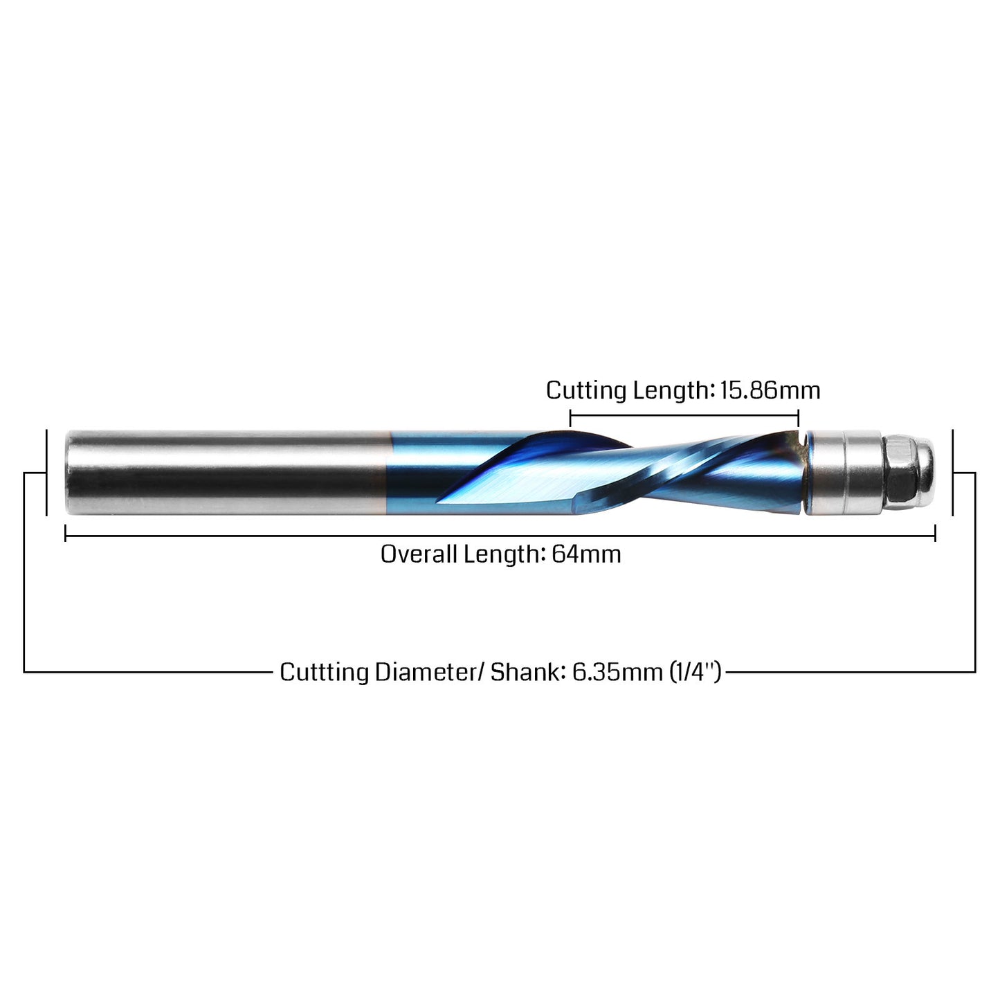 [Discontinued] FT Series, 1/4'' Shank, Spiral Flush Trim Router Bit for Handheld Routing, 1Pc