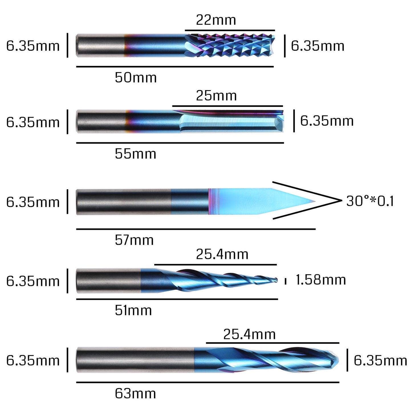 MC10A, 1/4'' Shank, General Purpose, Strong Durable End Mill Router Bits,10Pcs