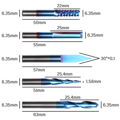 MC10A, 1/4'' Shank, General Purpose, Strong Durable End Mill Router Bits,10Pcs