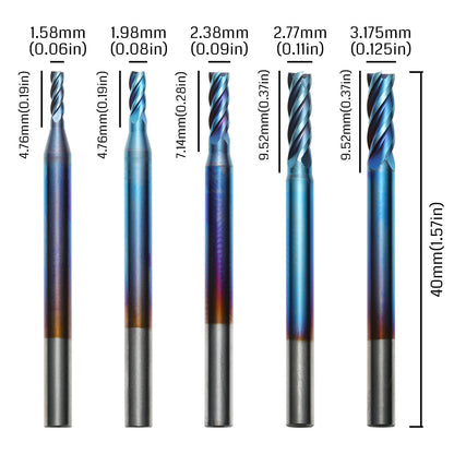 [Discontinued] SN05A, 1/8" Shank, 0.06"-0.125" Cutting, for Steel and Iron, 5Pcs End Mill Set