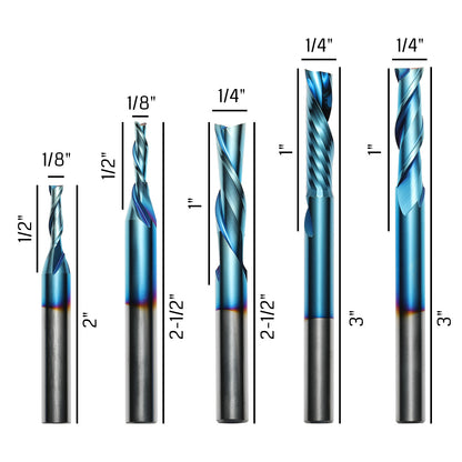 [Discontinued] SS05A, 1/4" Shank, Spiral Router Bits, for Wood Working, Metal, Acrylic MDF PVC ABS, 5pcs